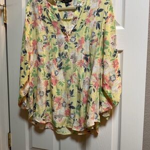 Zac & Rachel yellow pastel print blouse extra large